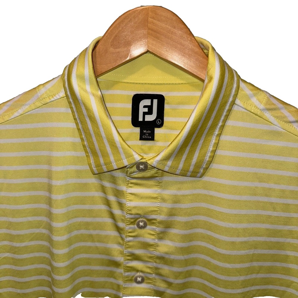 Footjoy Golf‎ Shirt Mens L Yellow White Stripe Performance Stretch Lisle 27974